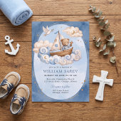 Invitation Baptême Ourson Aquarelle Bleu Doux