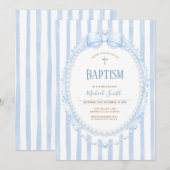 Invitation Baptême ovale Bow & Pearl pour garçon (Devant / Derrière)