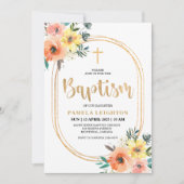 Invitation Baptême ovale Orange Floral (Devant)