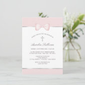 Invitation Baptême Pale Rose Bow (Debout devant)