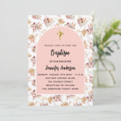 Invitation Baptême pampas fleurs rose or rose fille (Debout devant)