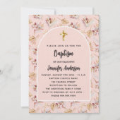 Invitation Baptême Pampas fleurs rose or rose luxe (Devant)