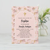 Invitation Baptême Pampas fleurs rose or rose luxe (Debout devant)