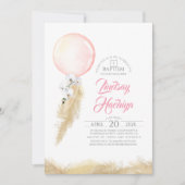 Invitation Baptême Pampas Grass Rose Floral Balloon (Devant)