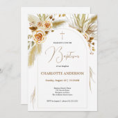 Invitation Baptême pampas herbe aquarelle boho élégant (Devant / Derrière)