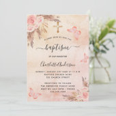 Invitation Baptême pampas herbe blush papillon fleuri luxe (Debout devant)
