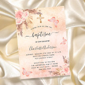 Invitation Baptême pampas herbe blush papillon fleuri luxe