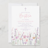 Invitation Baptême Papillon Fleur de Sauvage Pastel Douce (Devant)