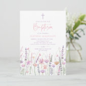 Invitation Baptême Papillon Fleur de Sauvage Pastel Douce (Debout devant)