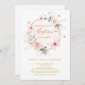 Invitation Baptême papillon rose (Devant / Derrière)