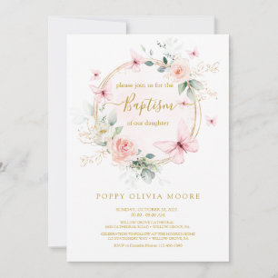 Invitation Baptême papillon rose