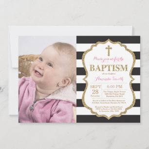 Invitation Baptême Parties scintillant rose et or 