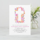 Invitation Baptême Pastel Floral Rose Croix (Debout devant)