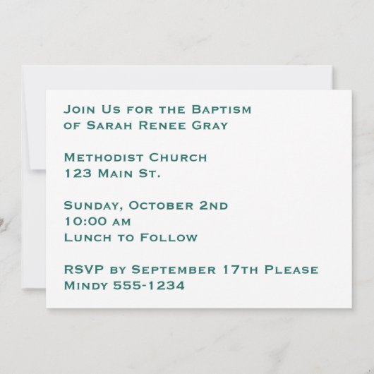 Invitation Baptême persistant de l'Église (Dos)