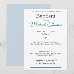 Invitation Baptême personnalisé avec nom Croix Bleu Blanc