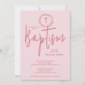 Invitation Baptême Pétale Filles Roses (Devant)