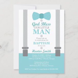 Invitation Baptême Petit Homme, Aqua, Grey