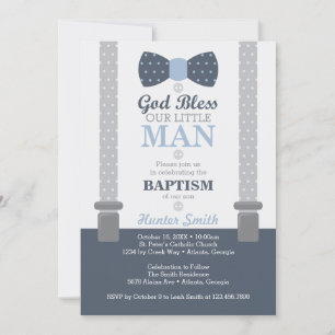 Invitation Baptême Petit Homme, Bleu Marine, Gris