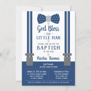 Invitation Baptême Petit Homme, Marine, Grey