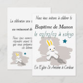 Invitation baptême petit lapin blanc (Devant / Derrière)