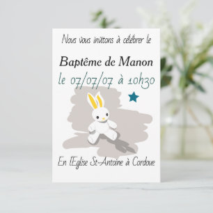 Invitation baptême petit lapin blanc