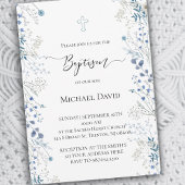 Invitation Baptême petites fleurs aquarelle bleue