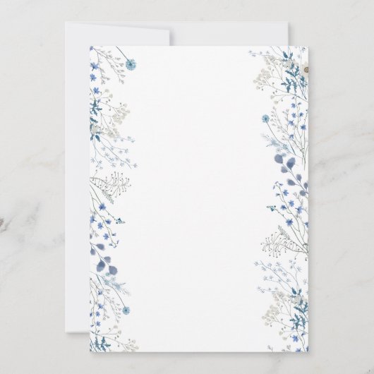 Invitation Baptême petites fleurs aquarelle bleue (Dos)