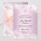 Invitation Baptême photo Baptême de croix de papillon rose 2 (Devant / Derrière)