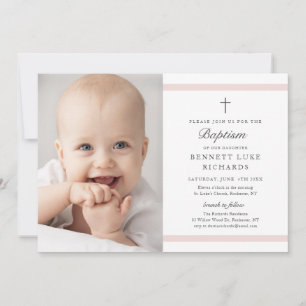 Invitation Baptême photo de filles d'élégance moderne