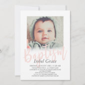 Invitation Baptême photo de script de pinceau rose vif (Devant)