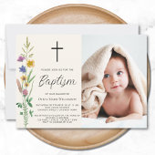 Invitation Baptême photo Fleur sauvage floral