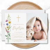 Invitation Baptême photo Fleur sauvage floral