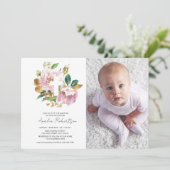 Invitation Baptême Photo Floral Girl Aquarelle (Debout devant)