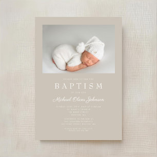 Invitation Baptême photo moderne Taupe Beige