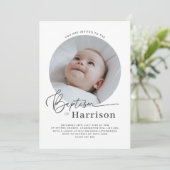 Invitation Baptême photo ronde (Debout devant)