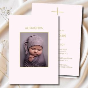 Invitation Baptême Photo Rose Gold Girls Religieux