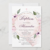 Invitation Baptême Photo Roses Roses Rose Filles Florales (Devant)