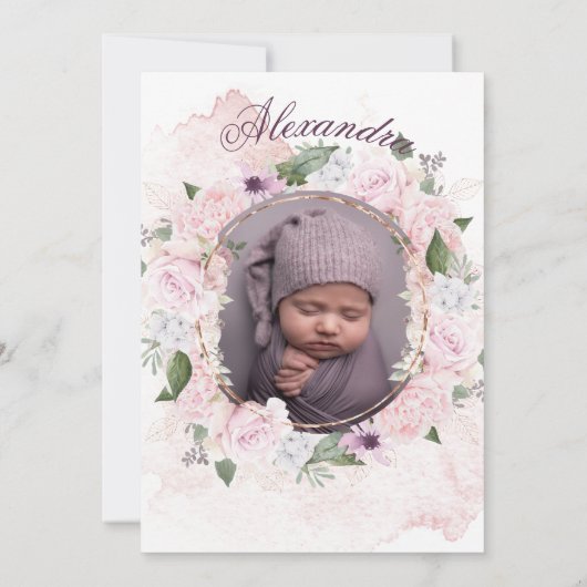 Invitation Baptême Photo Roses Roses Rose Filles Florales (Dos)