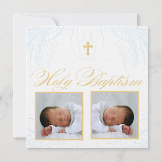 Invitation Baptême Photo Twin Boys