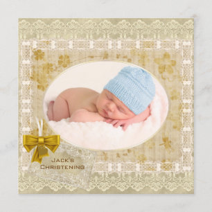 Invitation Baptême Photo Vintage Bébé Garçon en Dentelle