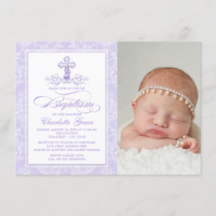 Invitation Baptême photo violette de Lavender