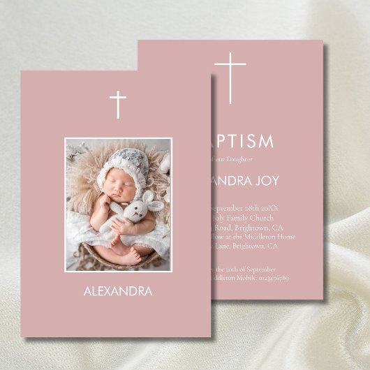 Invitation Baptême Photo White Rose Girls Religieux