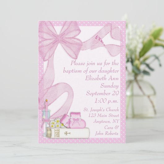 Invitation Baptême Pink Bow (Debout devant)