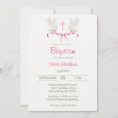 Invitation Baptême Pink Cross Doves filles (Devant)