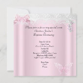 Invitation Baptême Pink Dentelle Photo Papillon Croix Fille 2 (Dos)