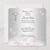 Invitation Baptême Pink Silver Butterfly Cross (Dos)