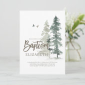 Invitation Baptême Pour Elle | Aquarelle Pine Arbres (Debout devant)