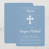 Invitation Baptême pour fils Croix Bleue Poussiéreuse (Devant / Derrière)