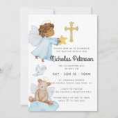 Invitation Baptême pour lui aquarelle anges et croix (Devant)