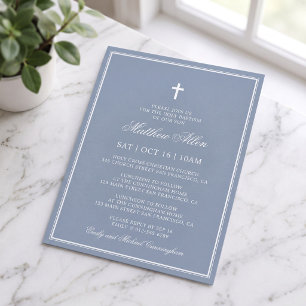 Invitation Baptême pour lui Croix Classique Élégante